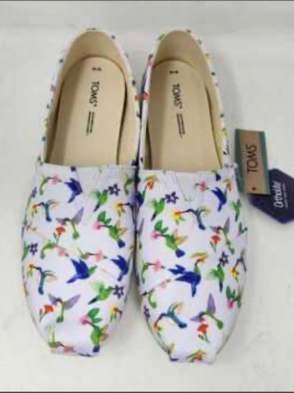 TOMS Women’s Multicolor Hummingbird Espadrilles - White Canvas Size 6